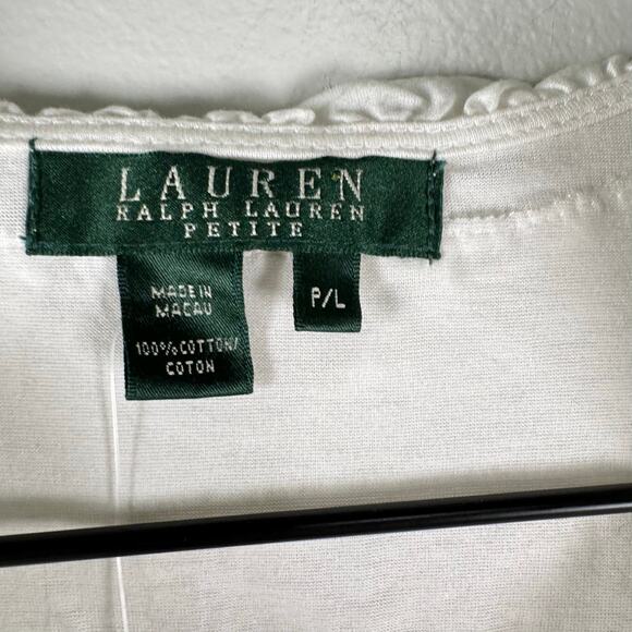 NWT Lauren Ralph Lauren Ruffled White Faux Wrap Tank Top V-Neck Casual Size PL - Picture 2 of 6
